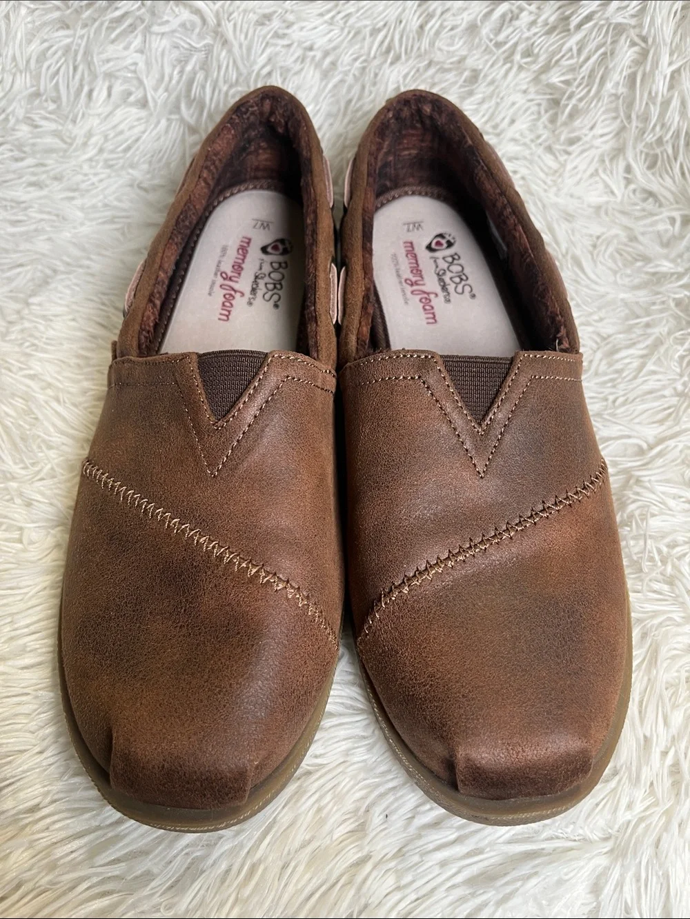 BOBS from Skechers Brown Slip-On Loafers with Stitch Detail